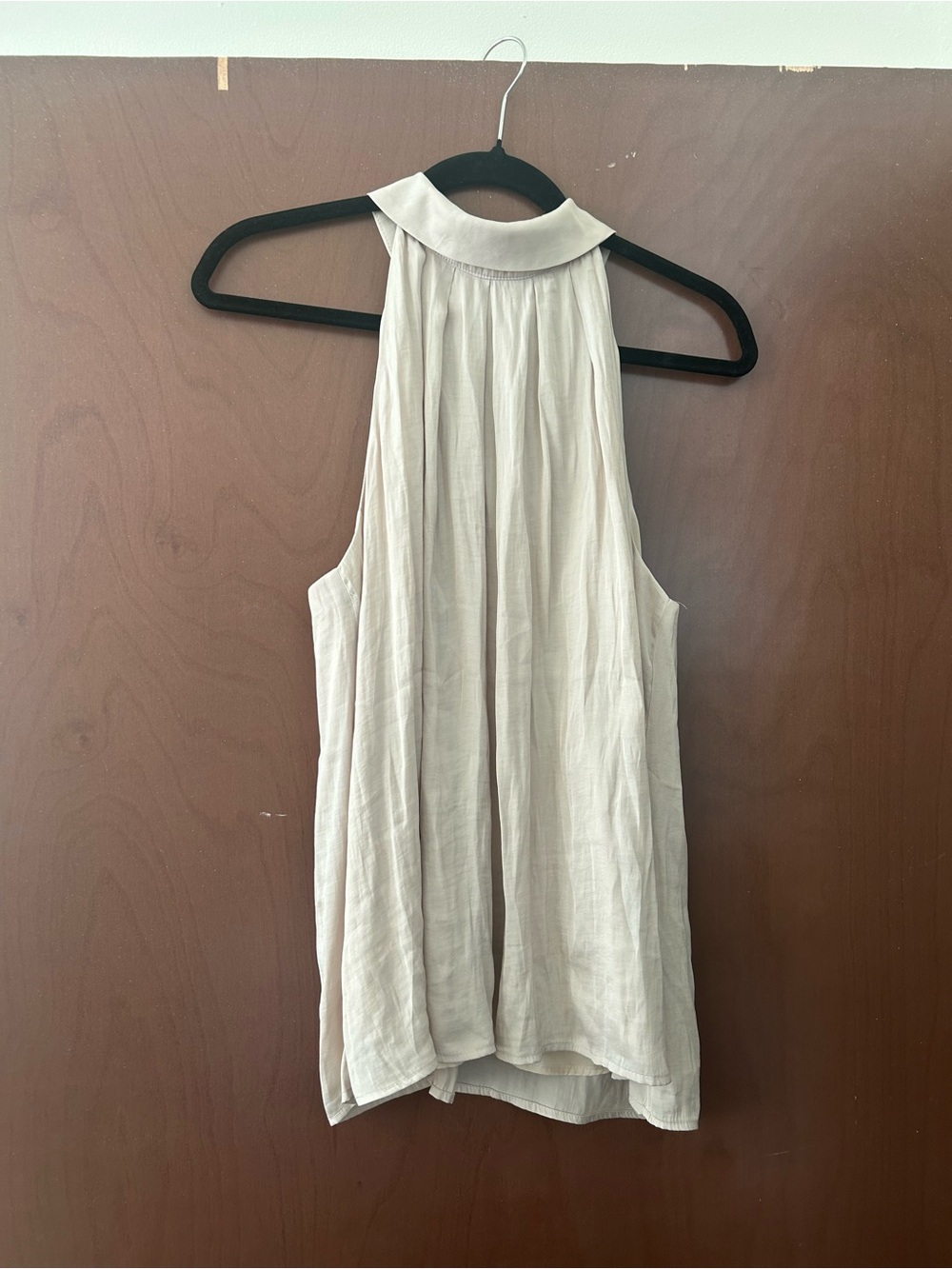 Sleeveless Satin-Like Halter Neck Top - Light Beige